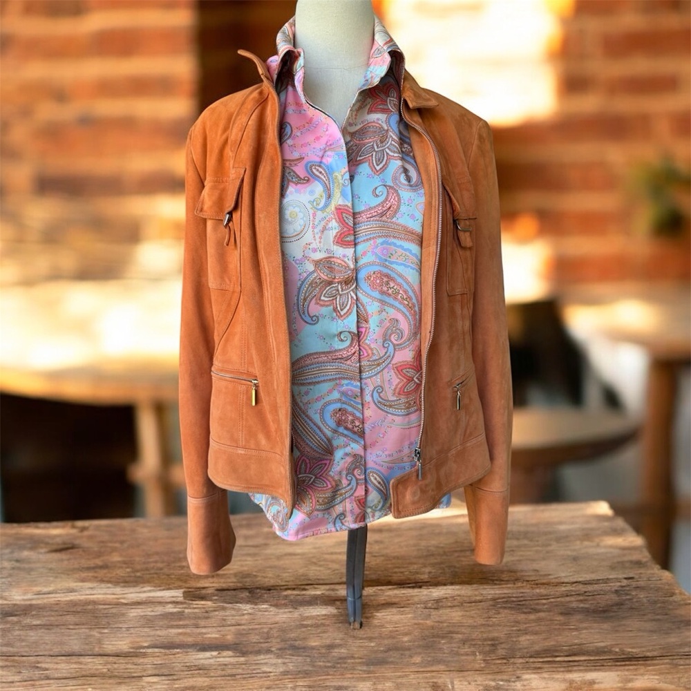 Lafayette 148 New York Orange Leather Jacket - Picture 3 of 14